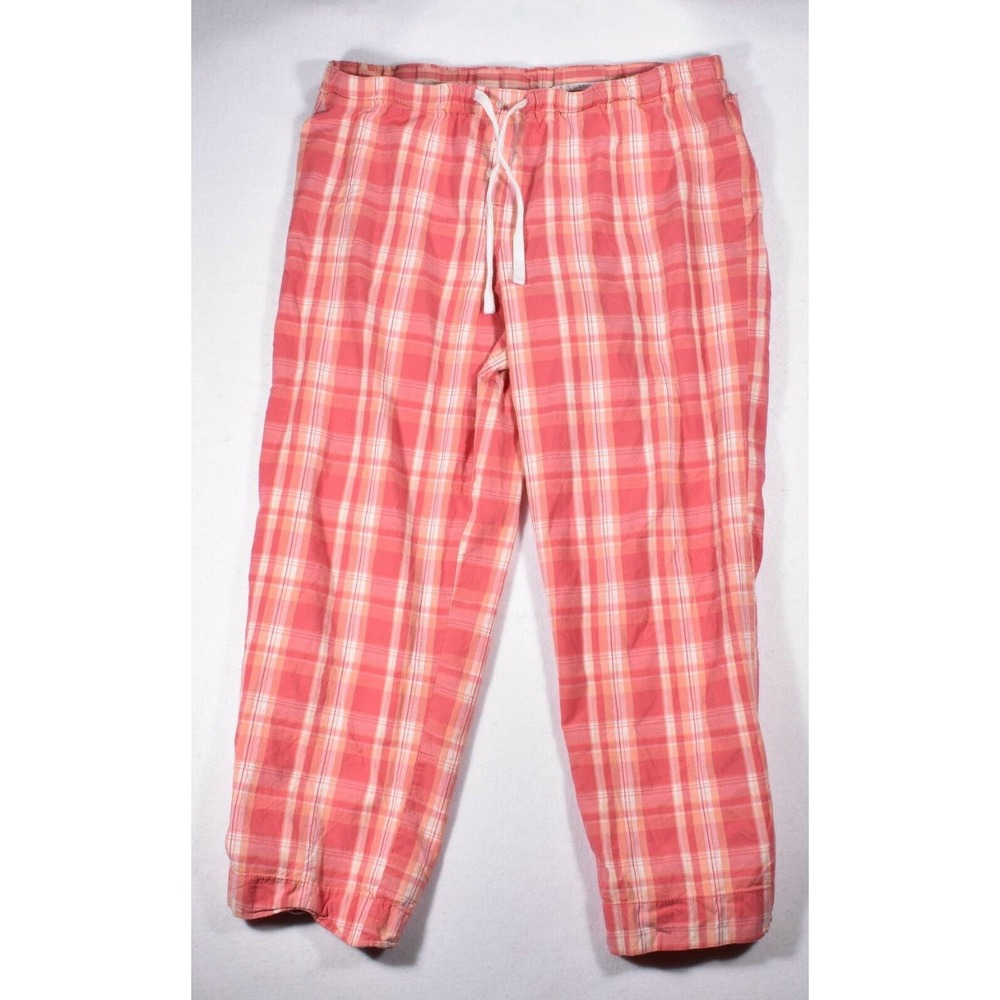 Faded Glory Fleece Womens Large Drawstring Waist Pink Red Plaid Pajama Pants